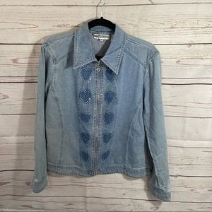 Cathy Daniels Denim Rhinestone Heart - Zipper Front Jacket - Size Medium